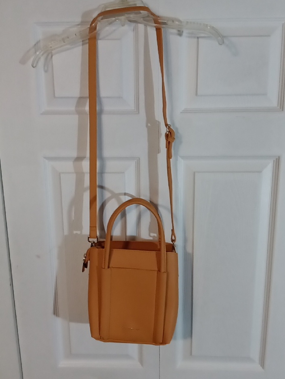 Compact Tan Crossbody Tote Bag with Top Handles
